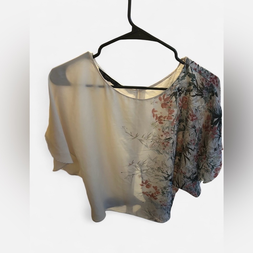 Zara Asymmetrical Chiffon Floral Blouse | One-Shoulder Tie Back | Size Small